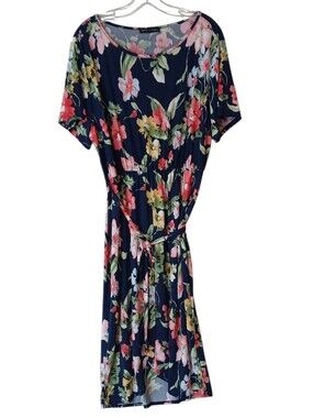 Chris & Carol Navy Floral Tie-Waist Women's Dress Size 2X
